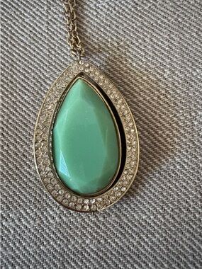 Goldtone  faceted faux turquoise and crystal teardrop pendant necklace